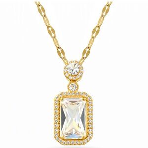 Rectangle 18K Gold Plated Crystal Pendant Stainless Steel Necklace